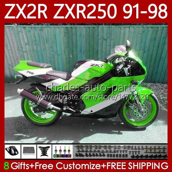 Kit de corpo para Kawasaki Ninja ZxR-250 ZX 2R 2 R R250 ZXR 250 ZXR250 1991 1992 1993 1994 1995 1996 1997 1998 85No.99 ZX-R250 ZX-2R ZX2R 91 92 93 94 95 96 97 98 Fairing Green White