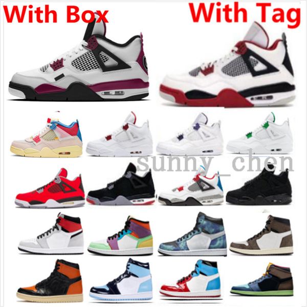 

with box 4s fire red black cat mens basketball shoes 1 bio hack light smoke grey obsidian pine green unc to chicago sneakers