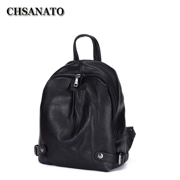 

chsanato genuine leather backpacks school teenage girls backpack female shoulder bags for women 2019 black c1103