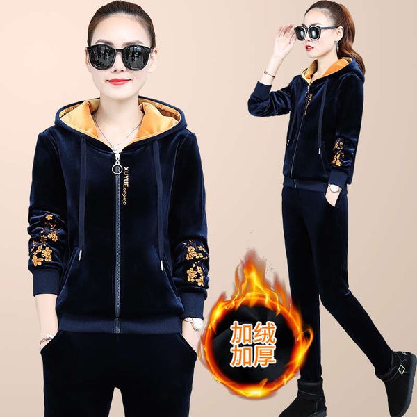 

plush and thickened sportswear suit for women winter new fashion loose velvet clothes two piece sweater casual wear, Gray