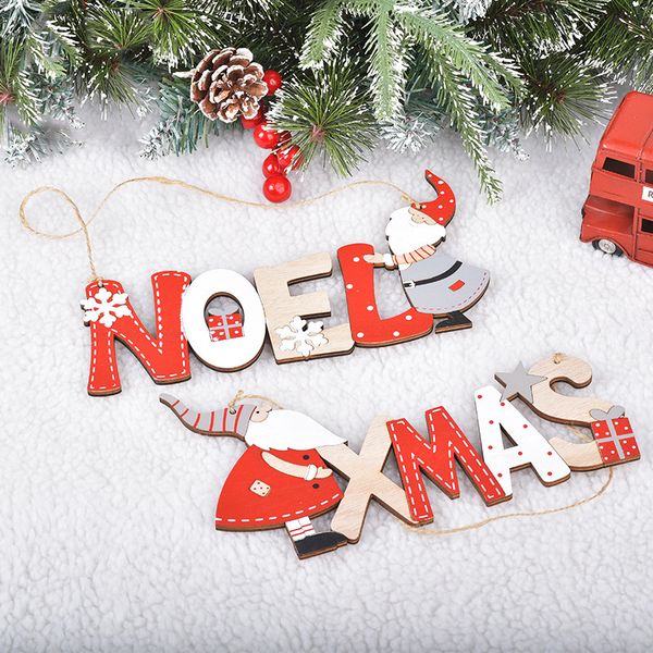 Nuova decorazione natalizia Babbo Natale alfabeto appeso porta albero di Natale creativo ciondolo in legno in due stili T3I51199