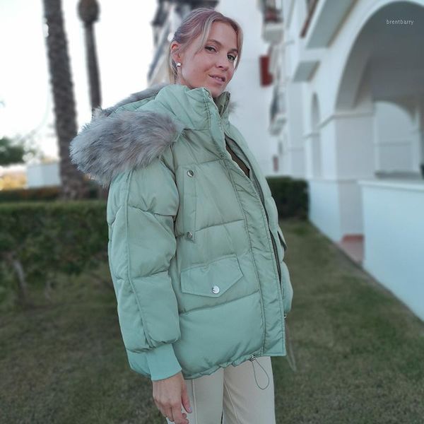 

orwindny women's winter jackets hooded thick warm winter coat short down parkas female jacket big fur coat cotton padded jackets1, Black