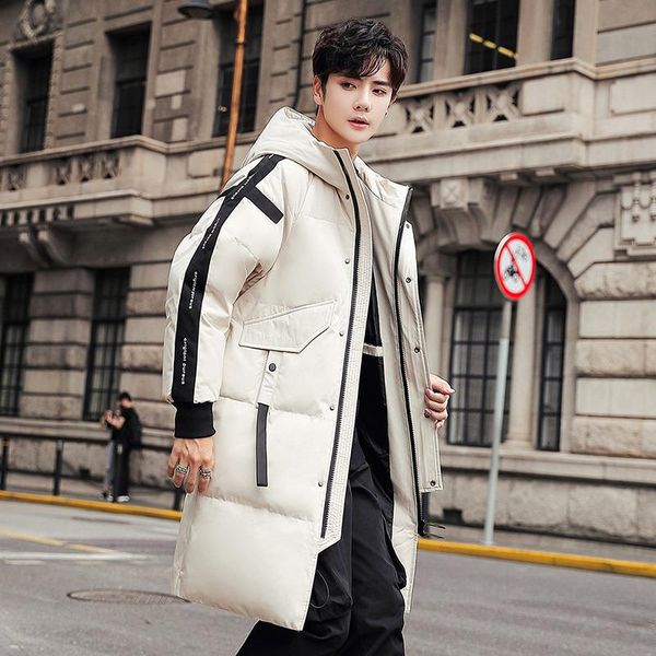 

2020 new hong kong style down jacket men's mid-length trendy thick cross-border slim cotton coat, Black