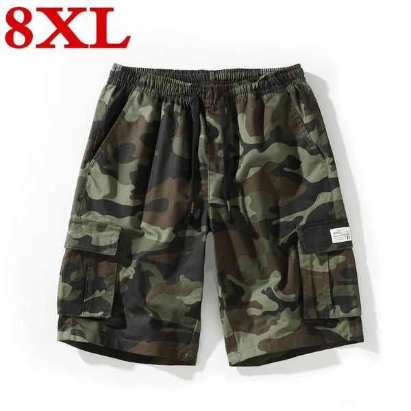 

men's shorts 8xl 7xl plus size casual camouflage leisure male summer loose youth fashion sports elastic force, White;black