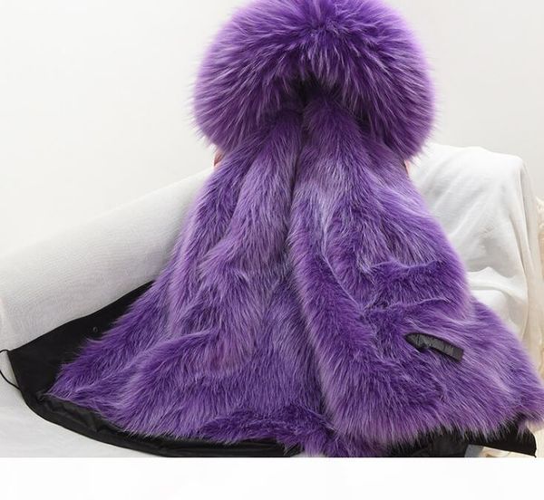 

big fur coat women winter jacket parkas thick warm outwear overcoat windbreak new fashion 2017 pink blue faux fur, Black