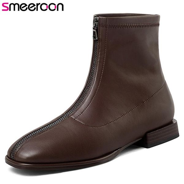 

boots smeeroon 2021 fashion ankle women shoes round toe comfortable low heel casual autumn winter woman, Black