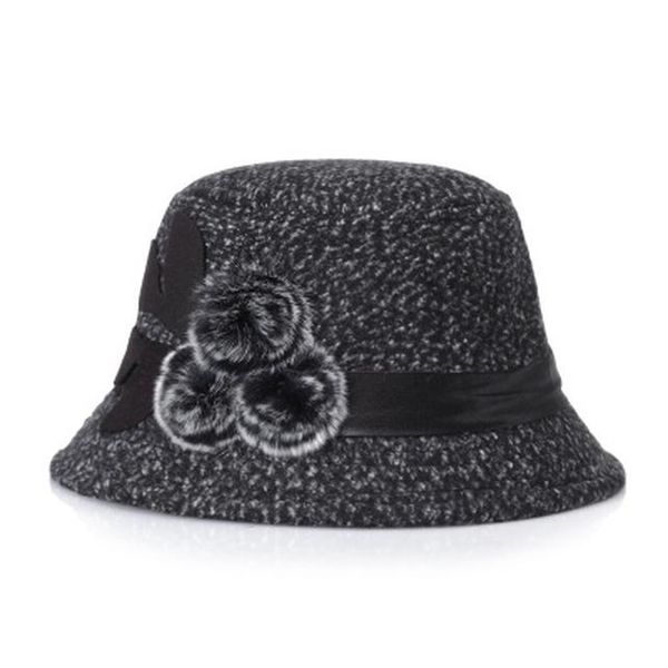 

элегантная женская партия fedoras женщины hat cap lady winter warm hat faux женщин шерстяная зима теплая шляпы 2017 года caps 57-58cm мама п, Black;white