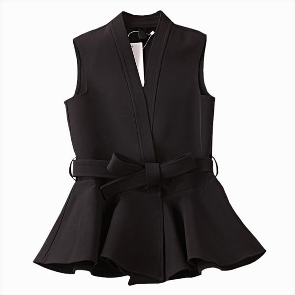 

spring autumn womens jacekt wool blends coat korean temperament ruffled slim vest waistcoat office ladies clothes black, Black;white