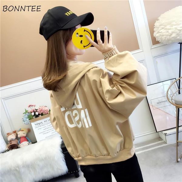 

jackets women batwing sleeve letter hooded simple all-match korean style womens clothing trendy loose casual students spring new1, Black;brown