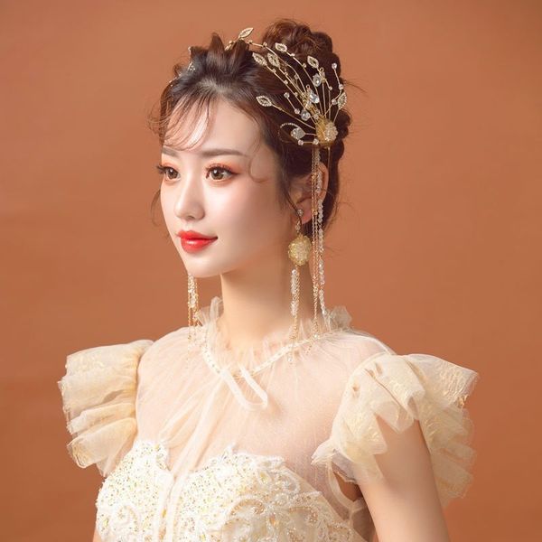 

bridal 2020 new super fairy side crown high end net red same toast dress headdress simple and big, Silver