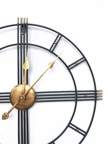 

60cm nordic creative retro metal wrought iron roman clock wall clock modern design living room silent decorative quartz1