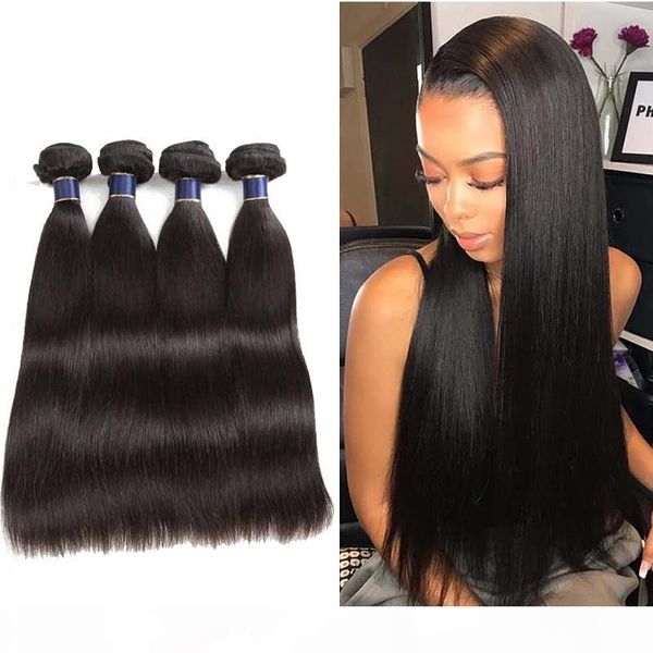 

brazilian human hair extensions malaysian peruvian mongolian cambodian unprocessed straight hair bundles dyeable hair weave, Black