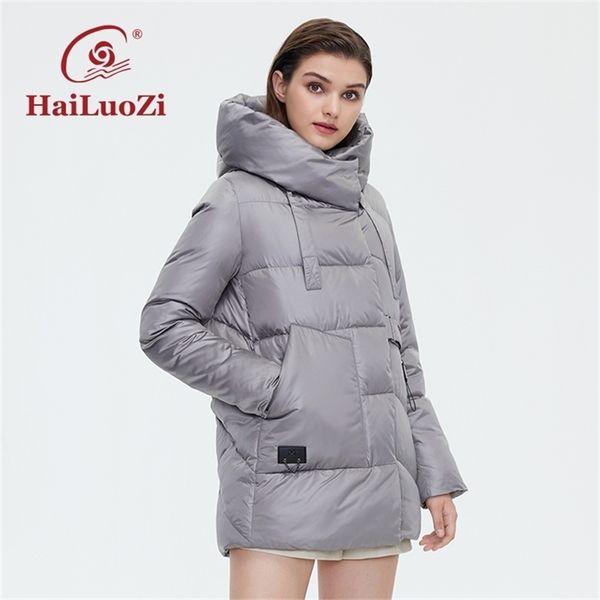 

hailuozi winter coat for women short fashion women's jacket solid quilted unique design thicken hooded female parka 6075 211216, Black