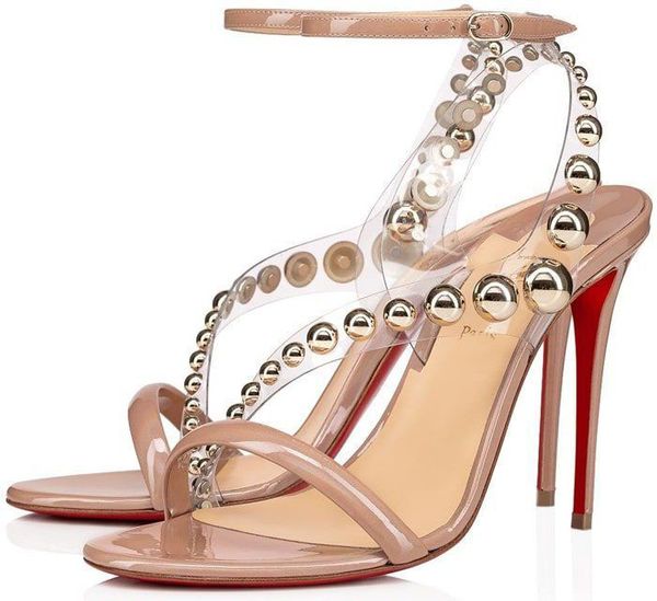 

fashion summer red bottom corinetta sandals with bauble-trimmed pvc straps women high heels elegant ladies gladiator sandals eu 34-44, Black