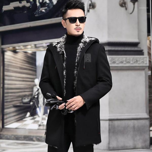 

real fur coat real sheep fur liner parka winter jacket men natural parka wool jackets windbreaker plus size a188069 yy8001, Black