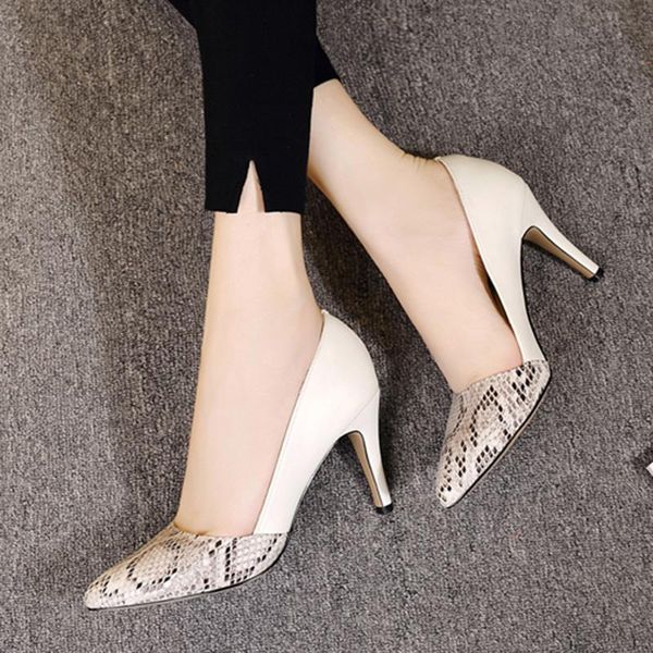 

5cm 8cm high heels dress shoes snake pattern pump women boat shoes serpentine pointed toe office shoe ladies zapatos mujer 7933n, Black