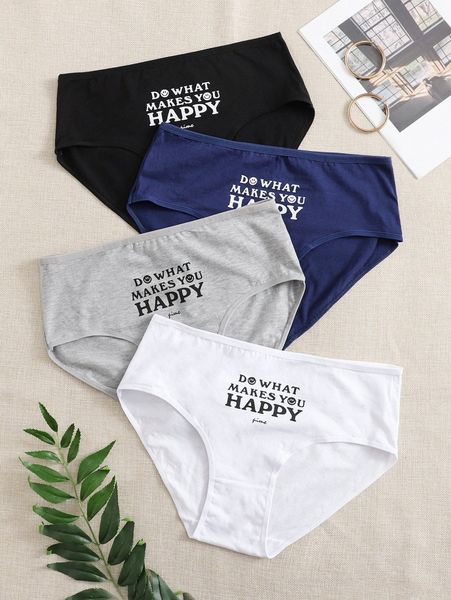 

4pack plus letter graphic panty 62rm#, Black;white