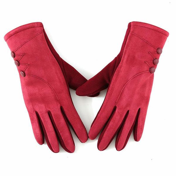 

winter new ladies suede touch screen warm gloves fashion = button decoration windproof cycling gloves b74, Blue;gray