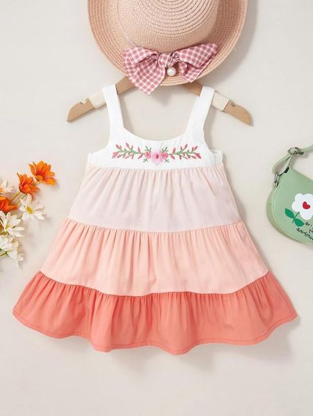 

baby floral embroidered colorblock ruffle hem cami dress she, Red;yellow