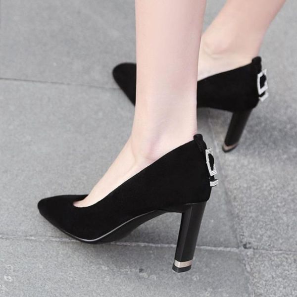 

dress shoes crystal woman high heels square toe elegant women fashion slip on office spring large size, Black
