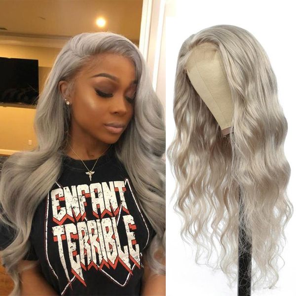 

silver grey body wave lace front wig brazilian remy pre plucked human hair wigs for black women soku 150% density 13x4 lace wig, Black;brown