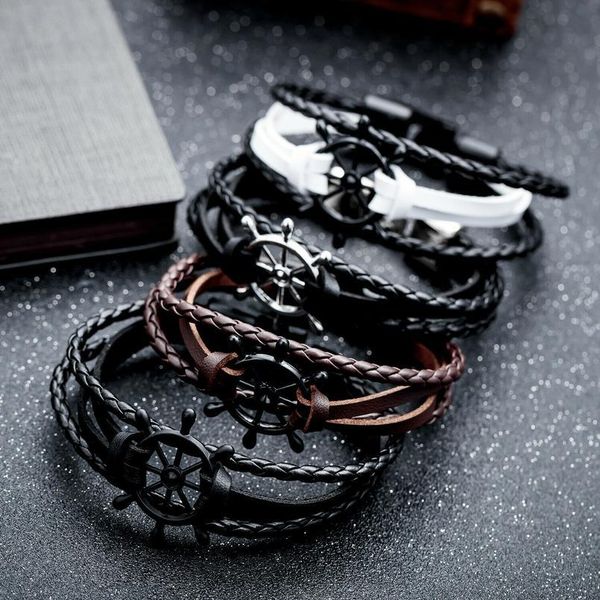 

fashion black personality rudder braid bracelet men's leather accessories fashi jllfac