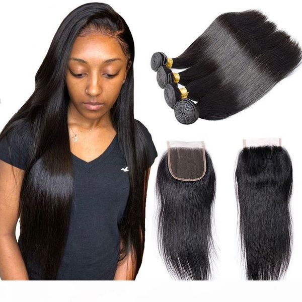 

straight weave brazilian hair 4 bundles with closure 7a gade human hair bundles natural black color brazilian straight weave bundles