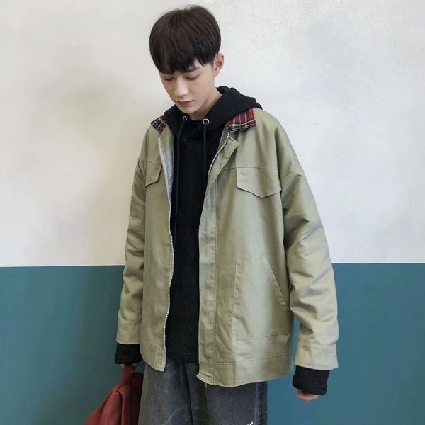 

2020 men hip hop autumn winter harajuku block solid color casual streetwear vintage jacket, Black;brown