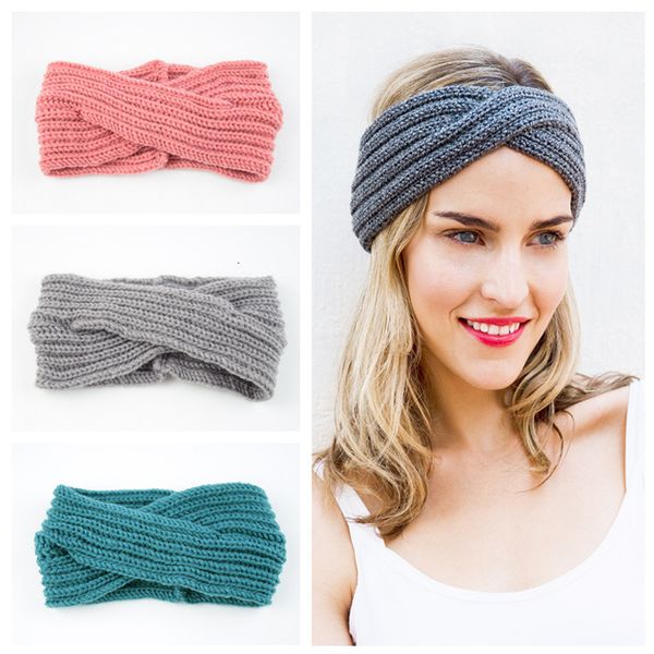 

headband wool knitted winter crochet warmer turban cross wide bands for women headwear girls hair accessories dwe3, Silver