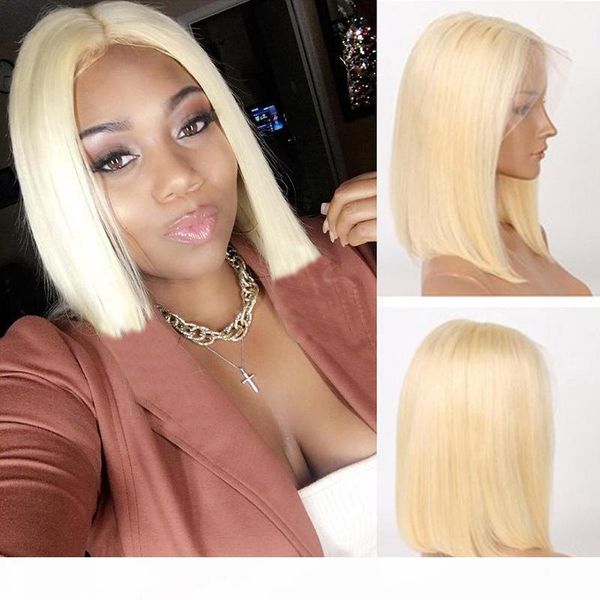

613 blonde short bob human hair lace front wigs 100% real brazilian remy hair bob full lace wig 8-14inch pre plucked natural hairline, Black;brown