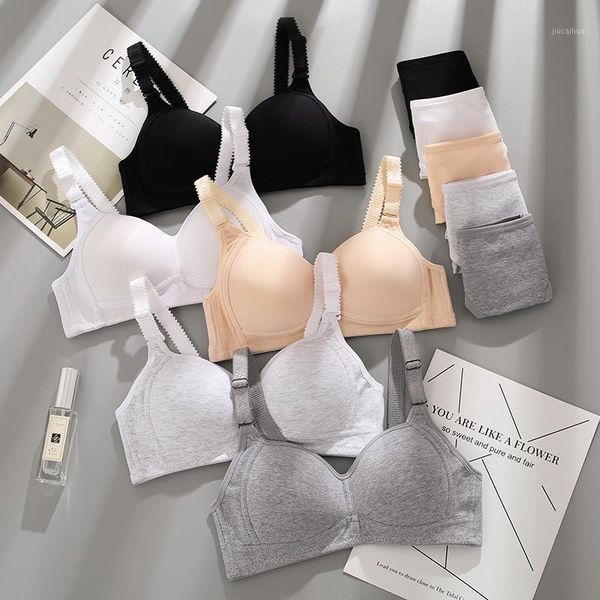 

set] small chest high school students underwear without rims cotton thin college students push-up bra girl bra1, Red;black