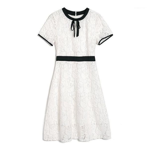 

summer luxuty woman cute elegant white lace hollow out dresses runway slim party beach office lady wear business dress1