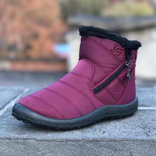 

swonco ankle boots women's boots winter 2020 ladies waterproof plush snow woman winter non-slip warm shoes mom big size 39, Black