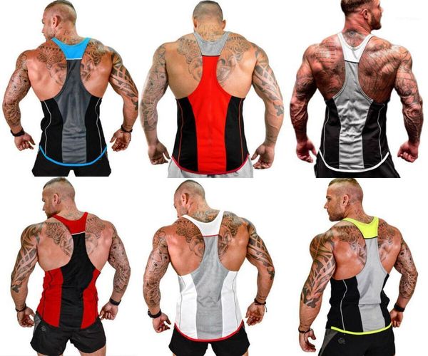 

running jerseys gym men muscle sleeveless t-shirt men's t-shirts trainning exercise tank tee shirt bodybuilding sports fitness vest, Black;blue