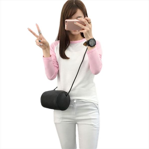 

черно-белый raglan футболка женская мода корейский стиль одежды женщины с длинным рукавом футболки повседневная тонкие топы футболка femme, White