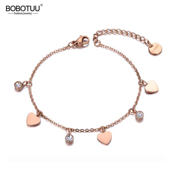 

bobotuu new stainless steel love heart cz crystal charm bracelets for women girls bohemia chain & link bracelet jewelry bb19139, Golden;silver