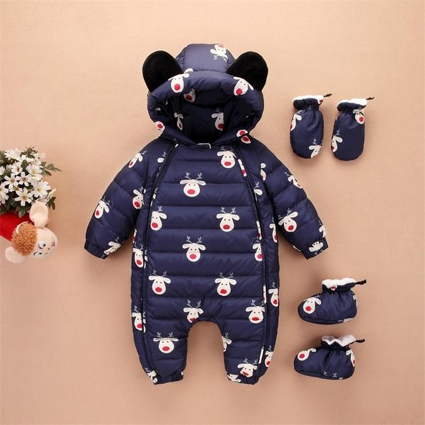 

olekid plus velvet baby winter snowsuit hooded catoon bear newborn rompers tollder girls down overalls infant boys jumpsuit 201030, Blue