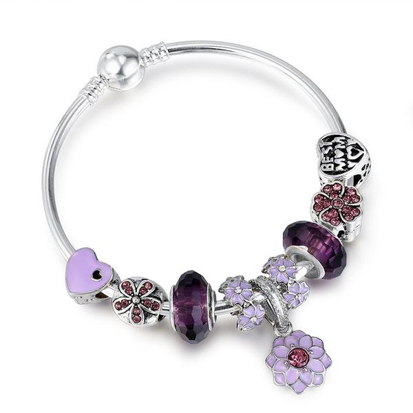 

austrian amethyst bead bracelet copper silver-plated alloy dot drill flower pendant bangle beads bracelet for women jewelry, Black