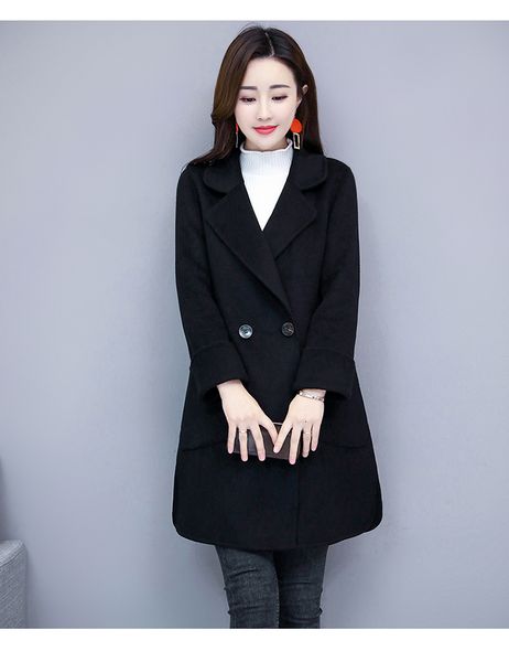 

2021 winter korean style black long wool blend trench coat windbreaker clothes plus size pdl1 ajx7