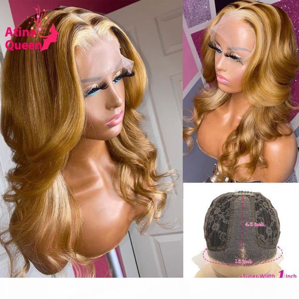 

middle part colored lace wig hd transparent lace frontal wig black women piano honey blonde highlight half preplucked remy, Black;brown