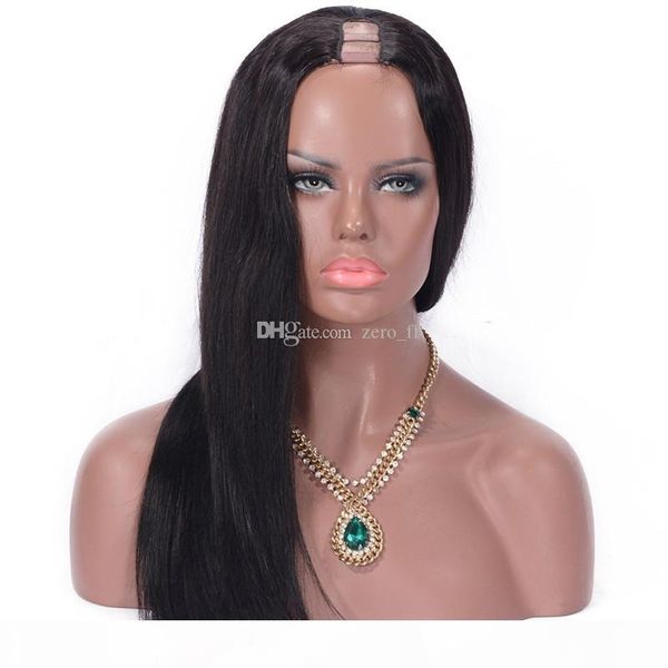 

150 density silky straight 1x4'' u part wig for sale human hair natural peruvian virgin hair upart wig straight u-part wig, Black;brown