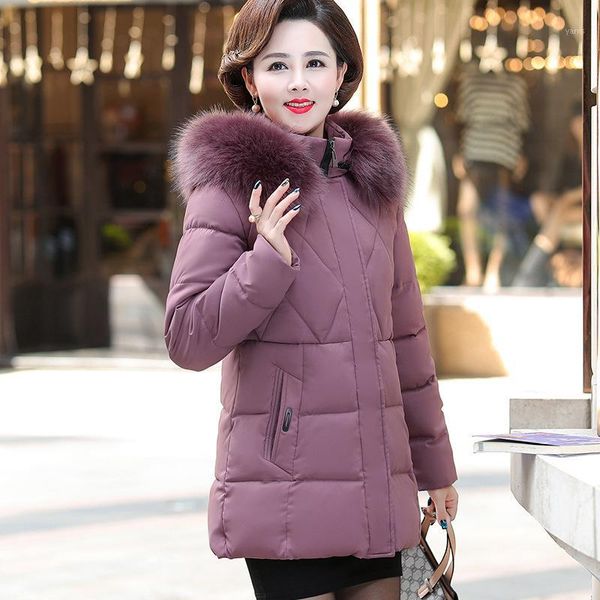 

2019 new women jacket winter coat fur collar thicken warm parkas loose long cotton padded hat outwear female plus size 5xl zh911, Black