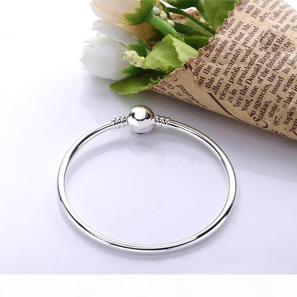 

sterling silver women bangle with original box fashion mens bracelets logo stamped for pandora beads bracelet european charms, Black