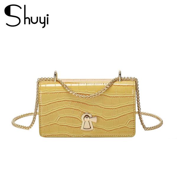 

shuyi summer clamshell pu leather women's handbag stone pattern women's shoulder bag metal rotating button chain crossbody bag