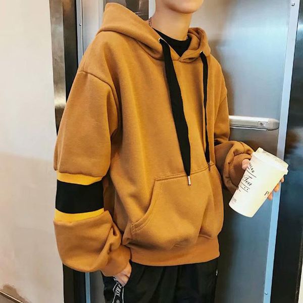 

2020 hooded shirt sweatshirt brand men's casual patchwork stitching parallel bars slim hoodie jacket hip hop headscarf, Black