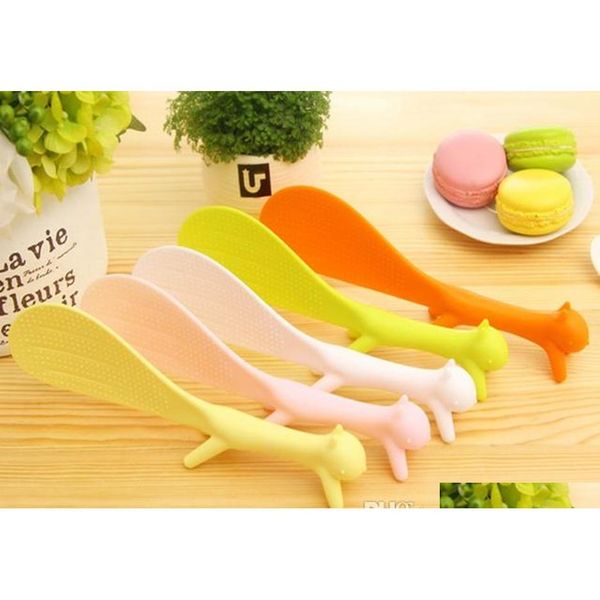 

fedex dhl 100pcs/lot cute plastic handle squirrel spoon vertical non-stick rice spoon creat jllndu mxyard