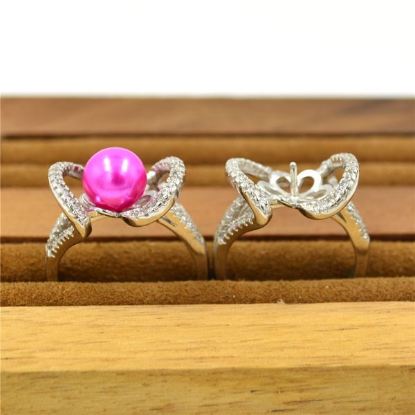 

s925 sterling silver zirconia 7-9mm pearl beads ring mountings for women jewelry diy fashion rings mounts settings, Slivery;crystal