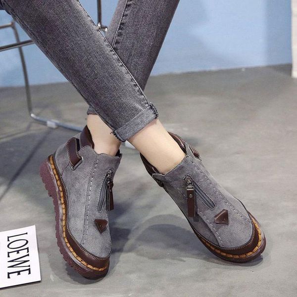 

botas women winter british style boots 2020 female casual short plush platform hook & loop ankle for, Black