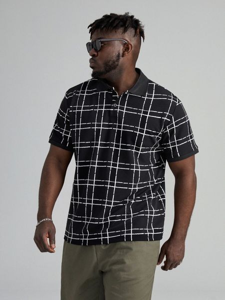 

extended sizes men plaid polo shirt x9s7#, White;black