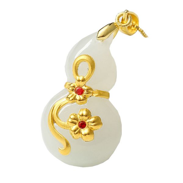

xinjiang hetian jade gourd pendant drop shipping gold jade lucky amulet fulu pendant necklace for women men 24k gold jewelry q1105, Silver